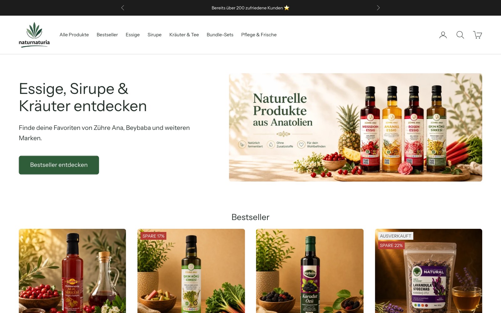 Naturnaturia Onlineshop, Desktop-Ansicht